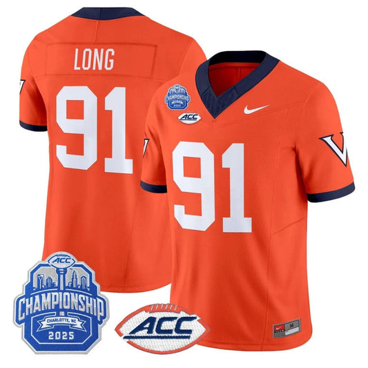 Chris Long Jersey #91 Virginia 1995 Throwbacks 2025 ACC Championship Orange by NCAA Football Jersey