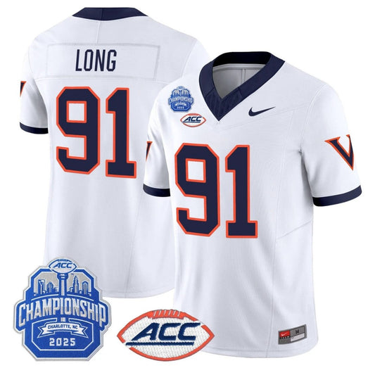Chris Long Jersey #91 Virginia 1995 Throwbacks 2025 ACC Championship White by NCAA Football Jersey