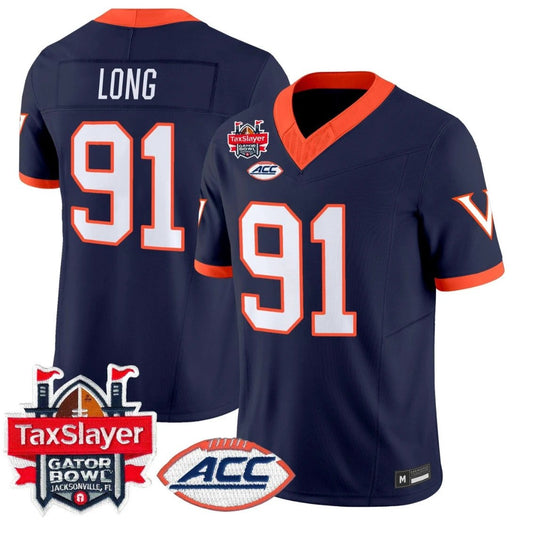 Chris Long Jersey #91 Virginia Cavaliers 1995 Throwbacks Gator Bowl Navy by NCAA Football Jersey