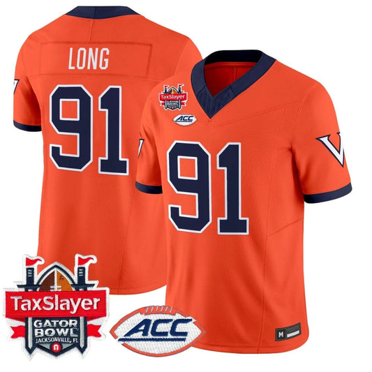 Chris Long Jersey #91 Virginia Cavaliers 1995 Throwbacks Gator Bowl Orange by NCAA Football Jersey