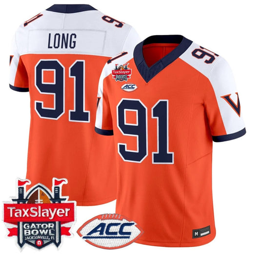 Chris Long Jersey #91 Virginia Cavaliers 1995 Throwbacks Gator Bowl Orange Alternate by NCAA Football Jersey