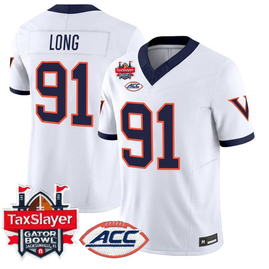 Chris Long Jersey #91 Virginia Cavaliers 1995 Throwbacks Gator Bowl White by NCAA Football Jersey