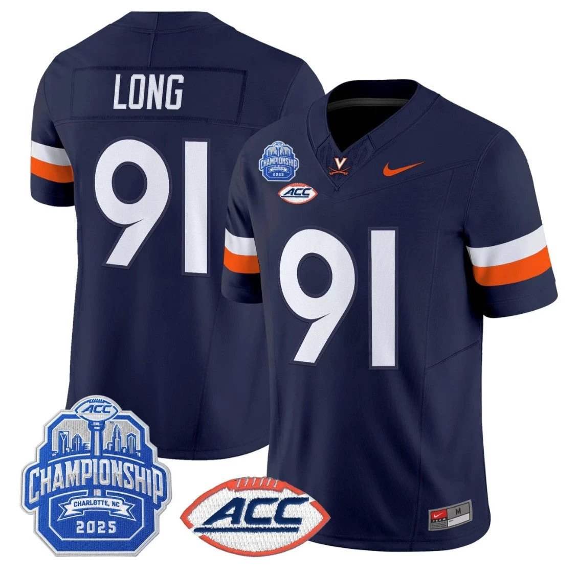 Chris Long Jersey #91 Virginia Cavaliers 2025 ACC Championship Stitched Navy by NCAA Football Jersey