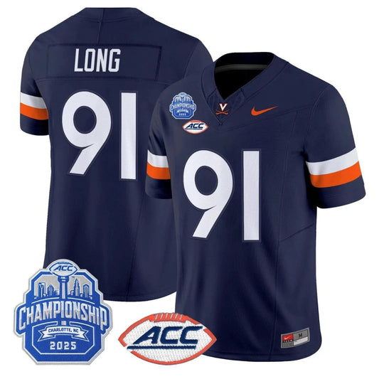 Chris Long Jersey #91 Virginia Cavaliers 2025 ACC Championship Stitched Navy by NCAA Football Jersey