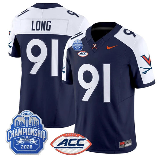 Chris Long Jersey #91 Virginia Cavaliers 2025 ACC Championship Stitched Navy Alternate by NCAA Football Jersey