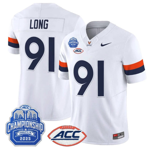 Chris Long Jersey #91 Virginia Cavaliers 2025 ACC Championship Stitched White by NCAA Football Jersey