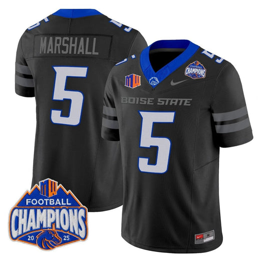 Chris Marshall Jersey #5 Boise State Broncos 2025 Mountain West Champions Black by NCAA Football Jersey