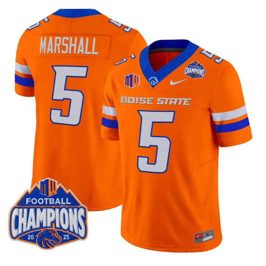 Chris Marshall Jersey #5 Boise State Broncos 2025 Mountain West Champions Orange by NCAA Football Jersey