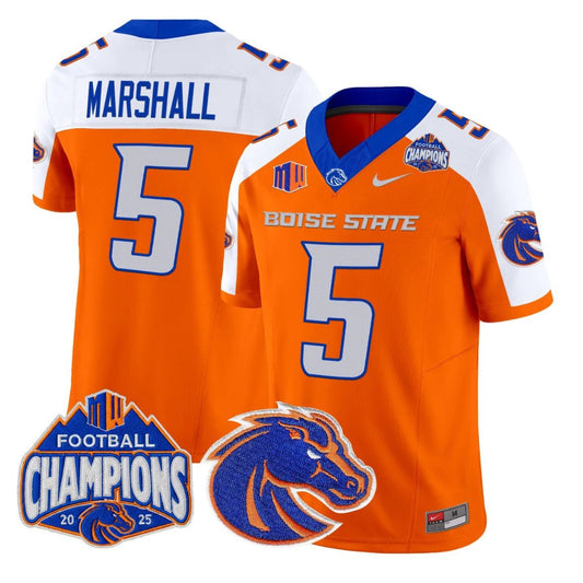 Chris Marshall Jersey #5 Boise State Broncos 2025 Mountain West Champions Orange Alternate by NCAA Football Jersey