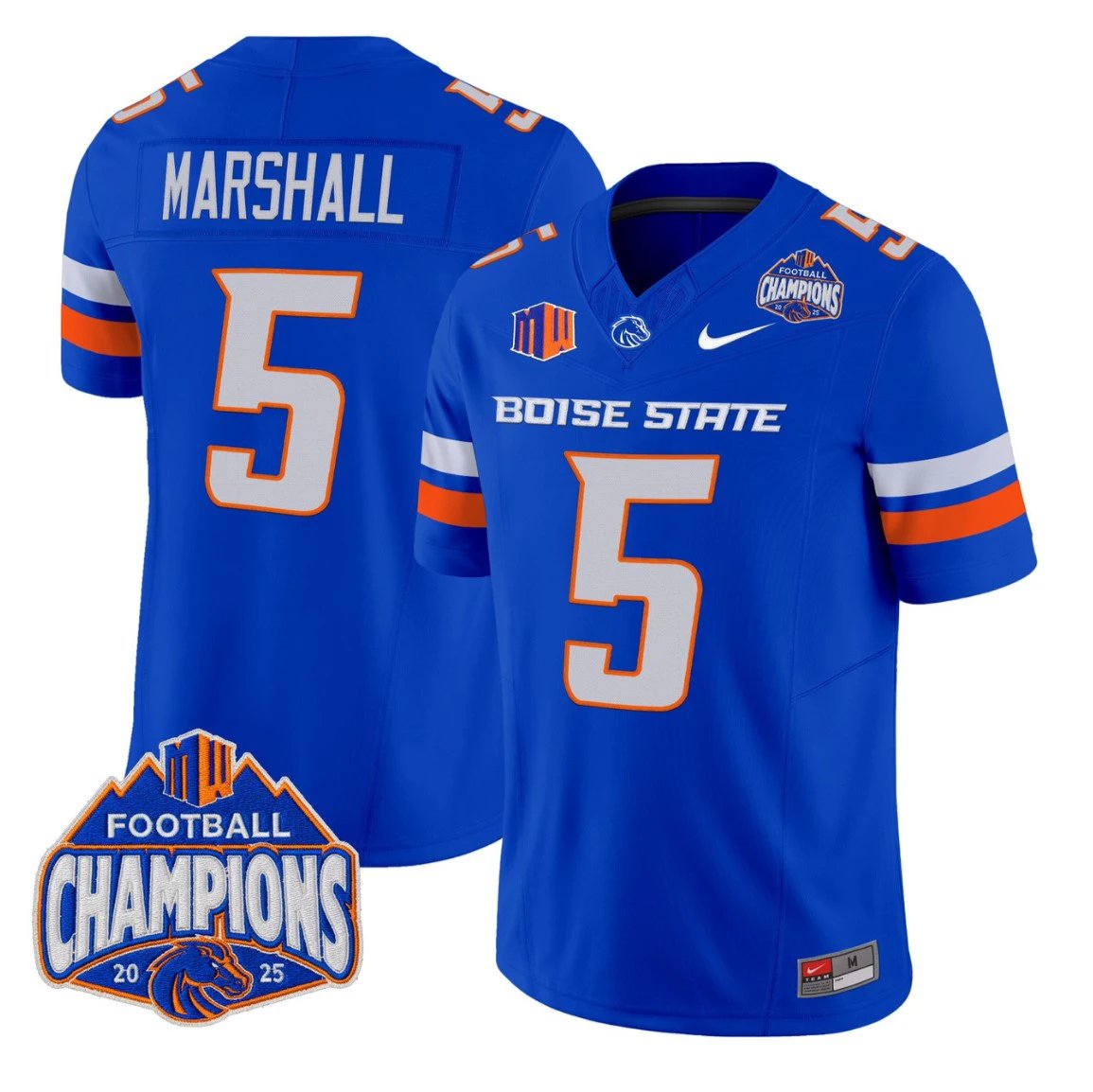 Chris Marshall Jersey #5 Boise State Broncos 2025 Mountain West Champions Royal by NCAA Football Jersey