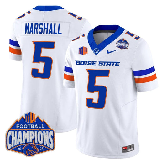 Chris Marshall Jersey #5 Boise State Broncos 2025 Mountain West Champions White by NCAA Football Jersey