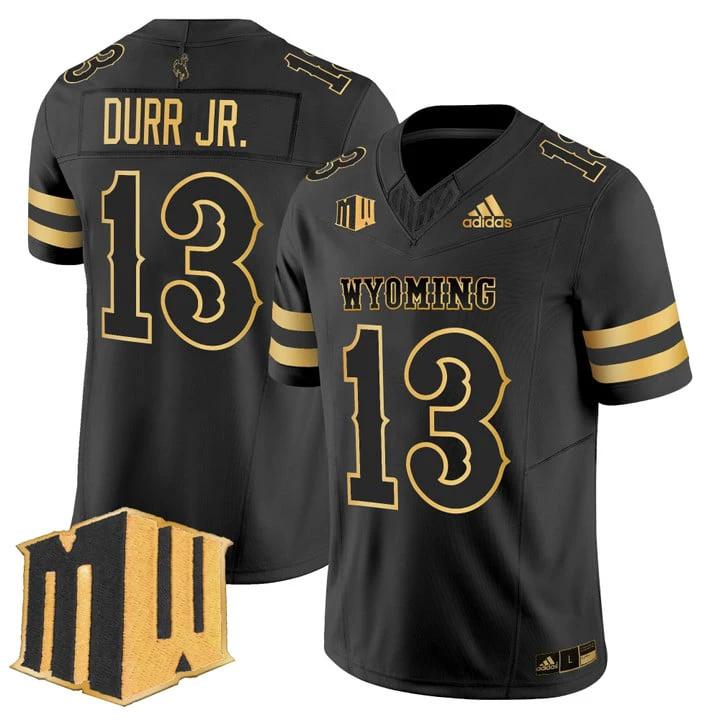Chris Durr Jr Jersey #13 Wyoming Cowboys 2025 Gold Vapor Stitched by My Store NCAA Football Jerseys