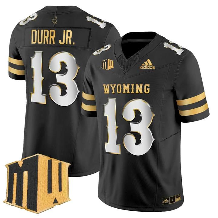 Chris Durr Jr Jersey #13 Wyoming Cowboys 2025 Gold Vapor Stitched by My Store NCAA Football Jerseys