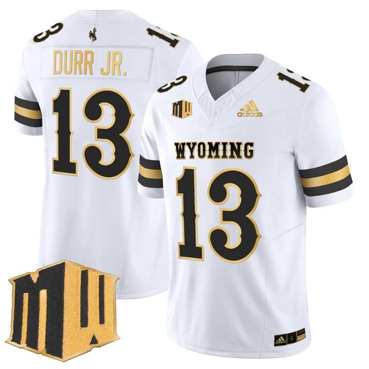 Chris Durr Jr Jersey #13 Wyoming Cowboys 2025 Gold Vapor Stitched by My Store NCAA Football Jerseys