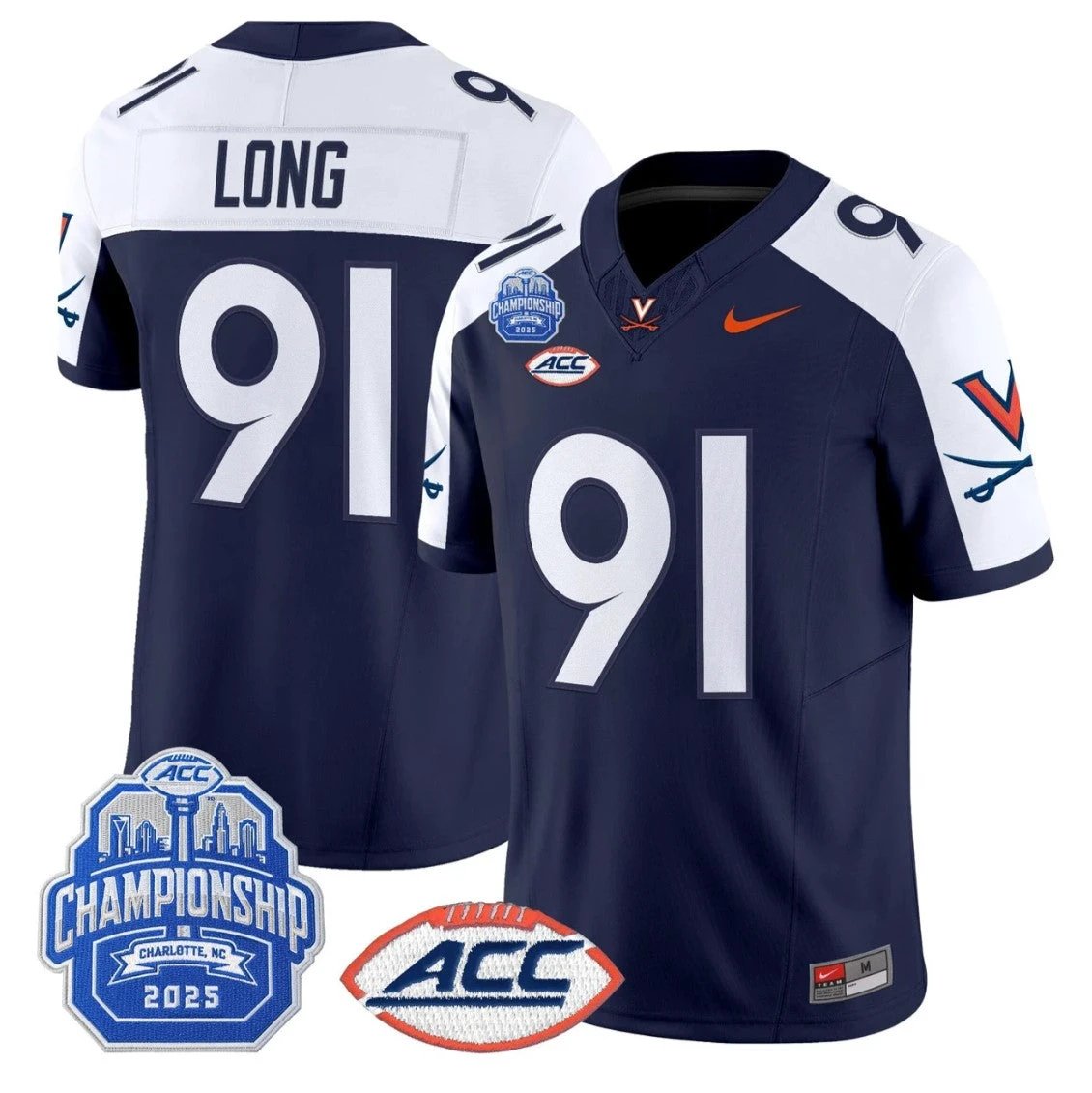 Chris Long Jersey #91 Virginia Cavaliers 2025 ACC Championship Stitched by My Store NCAA Football Jerseys