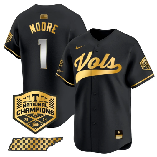 Christian Moore Jersey #1 Tennessee Vols 2024 Champions Stitched Black Gold by My Store