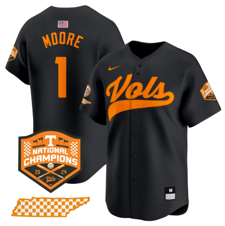 Christian Moore Jersey #1 Tennessee Vols 2024 Champions Stitched Black by My Store