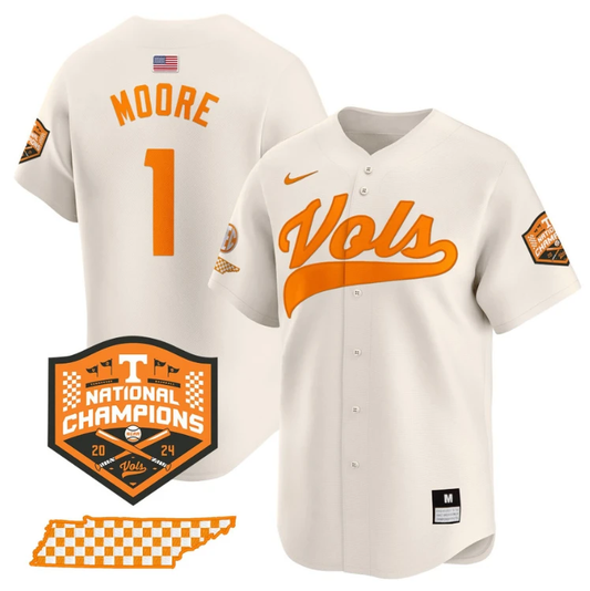 Christian Moore Jersey #1 Tennessee Vols 2024 Champions Stitched Cream by My Store