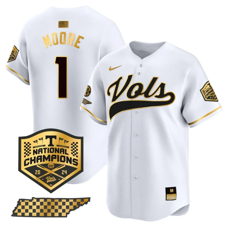 Christian Moore Jersey #1 Tennessee Vols 2024 Champions Stitched White Gold by My Store