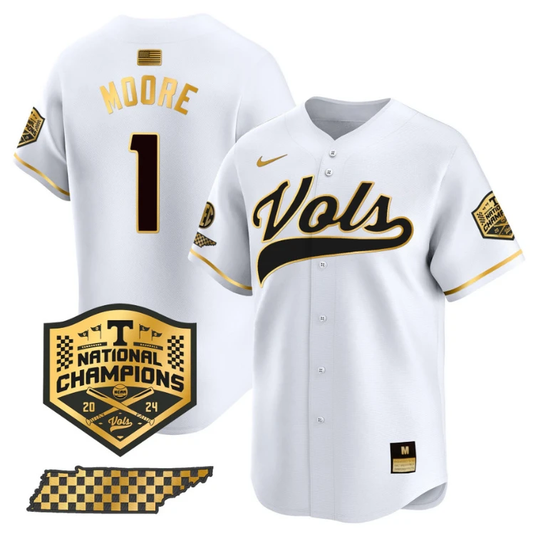 Christian Moore Jersey #1 Tennessee Vols 2024 Champions Stitched White Gold by My Store