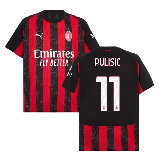 Christian Pulisic 11 AC Milan 2025-26 Home Match Jersey – Black Red by Soccer Jersey