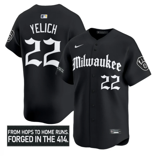 Christian Yelich Jersey #22 Milwaukee Brewers Gothic 414 Shadows Edition Black by My Store