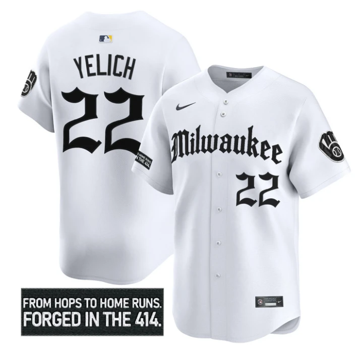 Christian Yelich Jersey #22 Milwaukee Brewers Gothic 414 Shadows Edition White by My Store