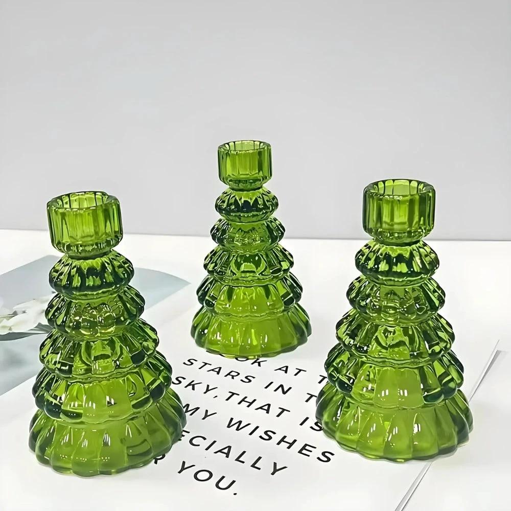 Christmas Tree Glass Candle Holder | 3pcs Set by Casa & Beyond