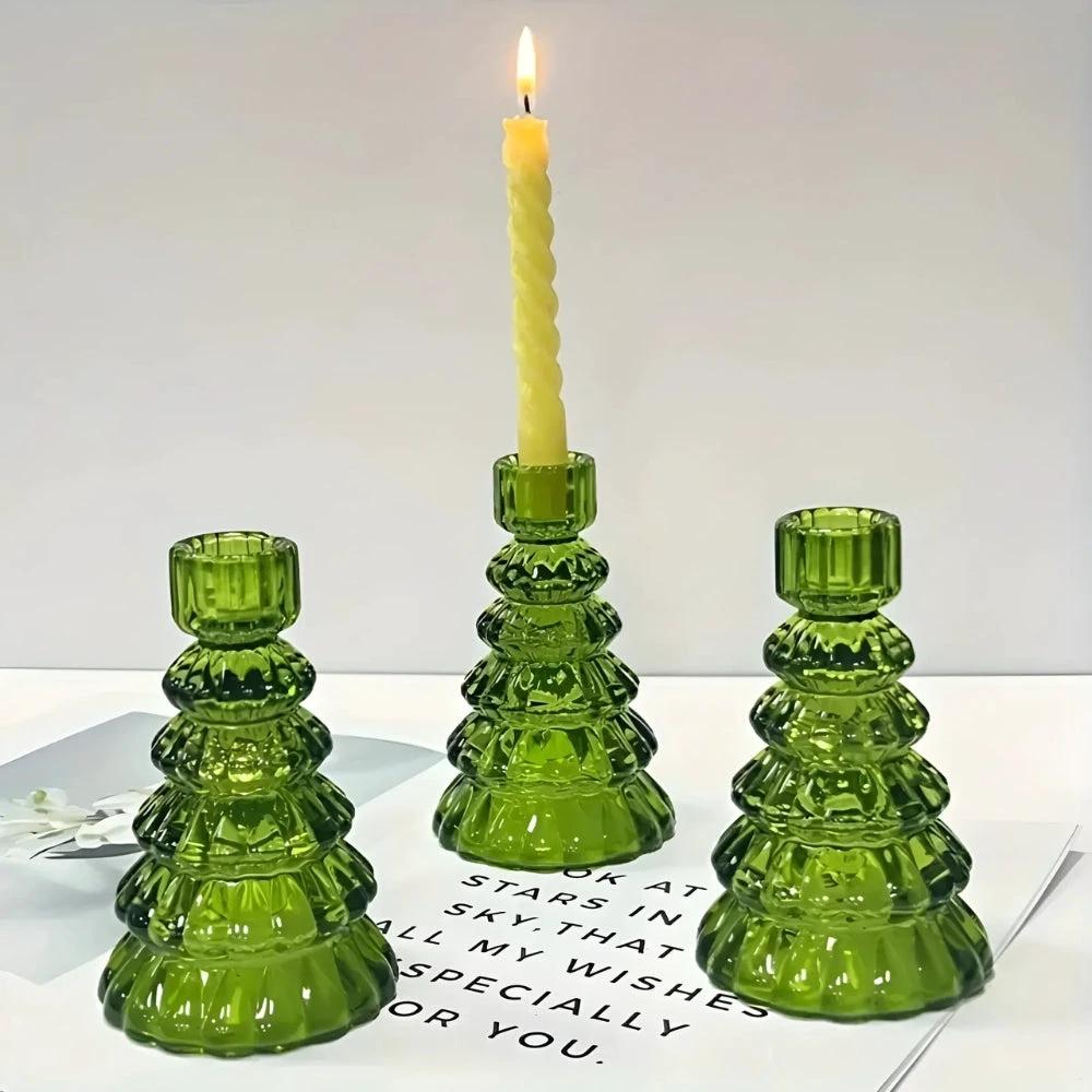 Christmas Tree Glass Candle Holder | 3pcs Set by Casa & Beyond