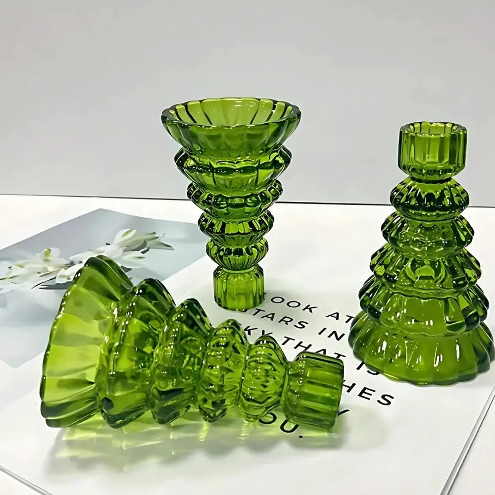 Christmas Tree Glass Candle Holder | 3pcs Set by Casa & Beyond