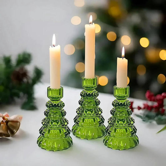 Christmas Tree Glass Candle Holder | 3pcs Set by Casa & Beyond