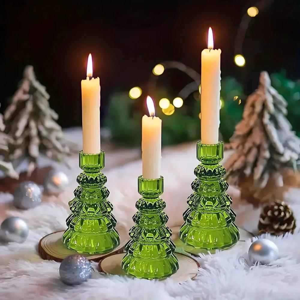 Christmas Tree Glass Candle Holder | 3pcs Set by Casa & Beyond