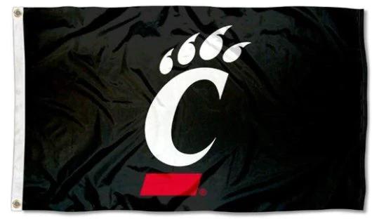 Cincinnati Bearcats Black Flag 3X5ft Banner USA Polyester with 2 Brass Grommets by flagsjustdoit