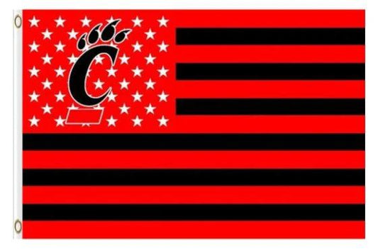 Cincinnati Bearcats Black Red Flag 3X5ft Banner USA Polyester with 2 Brass Grommets by flagsjustdoit