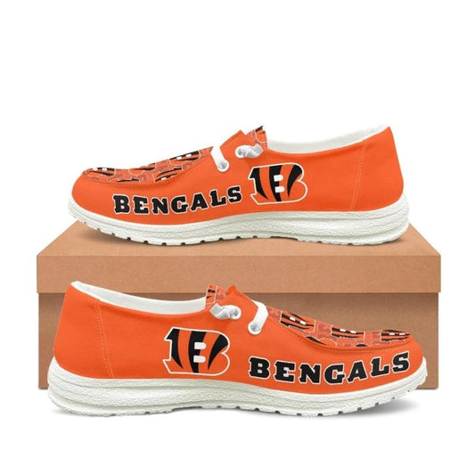 Cincinnati Bengals Orange Team Name Logo Canvas Sneaker Shoes For Men Women Fans by Crocs