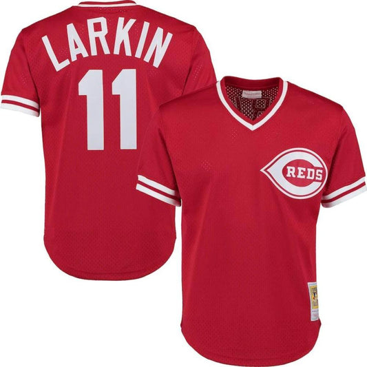 Cincinnati Reds Barry Larkin Red Throwback Mesh Pullover Jersey by My Store