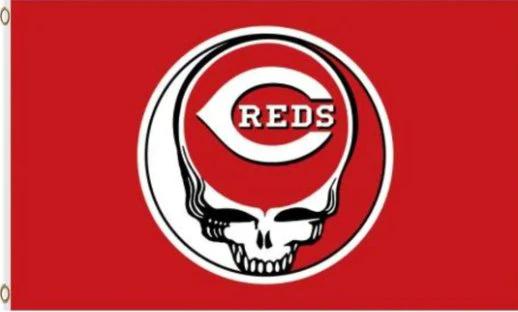 Cincinnati Reds Dead Skull Flag 3X5Ft Banner USA Polyester with Brass Grommets by flagsjustdoit