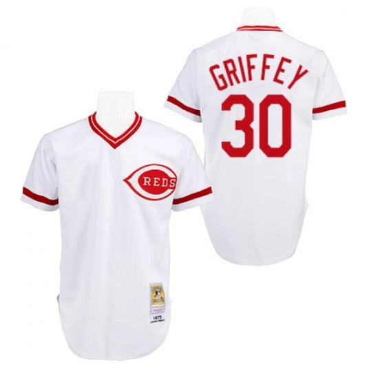 Cincinnati Reds Ken Griffey Jr White 1975 Throwback Pullover Jersey by My Store