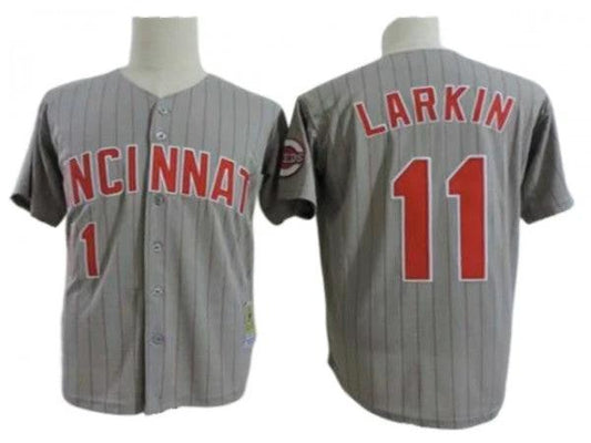 Cincinnati Reds #11 Barry Larkin Gray Pinstripe Throwback Jersey by My Store