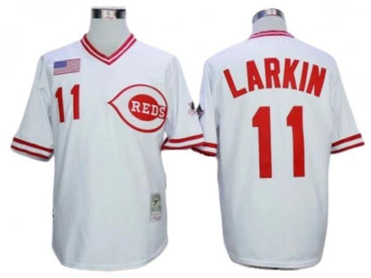 Cincinnati Reds #11 Barry Larkin White 1990 Throwback Jersey by My Store