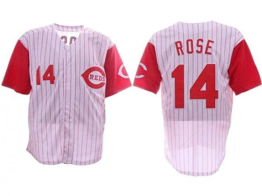 Cincinnati Reds #14 Pete Rose White Pinstripe Throwback Jersey by My Store