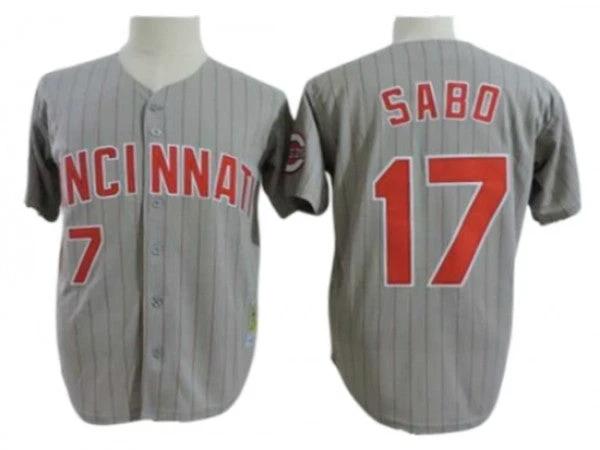 Cincinnati Reds #17 Chris Sabo Gray Pinstripe Throwback Jersey by My Store