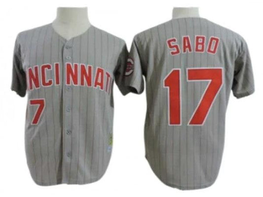 Cincinnati Reds #17 Chris Sabo Gray Pinstripe Throwback Jersey by My Store