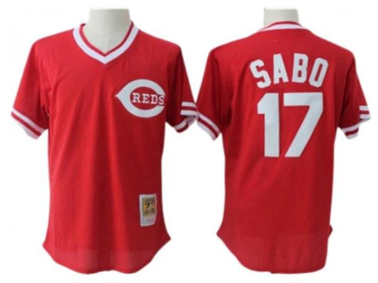 Cincinnati Reds #17 Chris Sabo Red Cooperstown Mesh Batting Practice Jersey by My Store