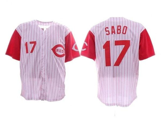 Cincinnati Reds #17 Chris Sabo White Pinstripe Throwback Jersey by My Store