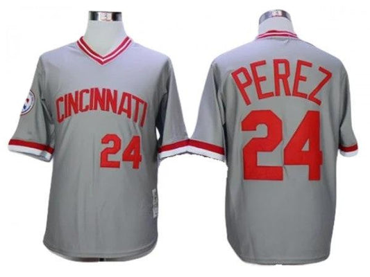 Cincinnati Reds #24 Tony Perez Gray 1976 Throwback Jersey by My Store