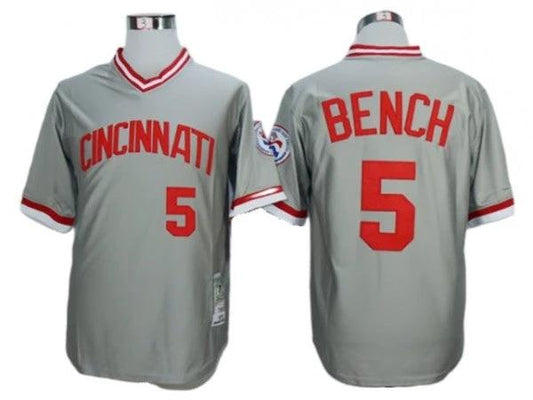 Cincinnati Reds #5 Johnny Bench Gray 1976 Throwback Jersey by My Store