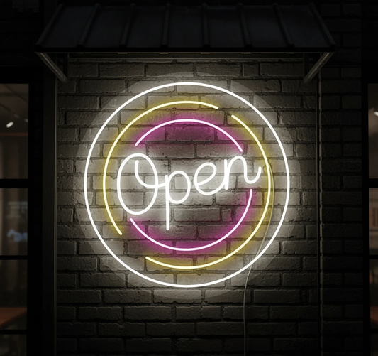 Circle Colorful Open Neon Sign Shop Decor Led Sign by Neonchics