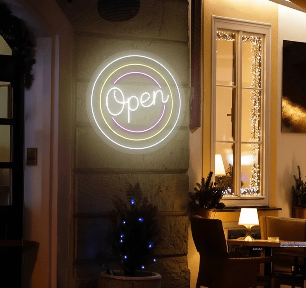 Circle Colorful Open Neon Sign Shop Decor Led Sign by Neonchics