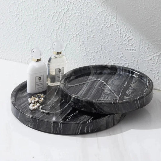 Circular Black Marble Jewelry Tray by Casa & Beyond